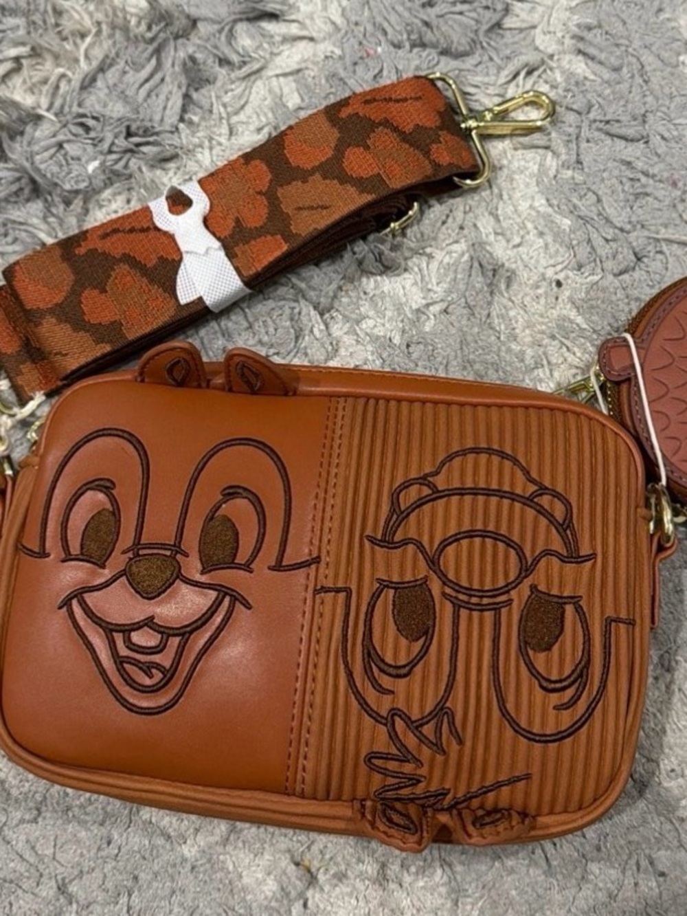 Loungefly Brown Chip 'n Dale Embossed Crossbody Bag with Patterned Strap